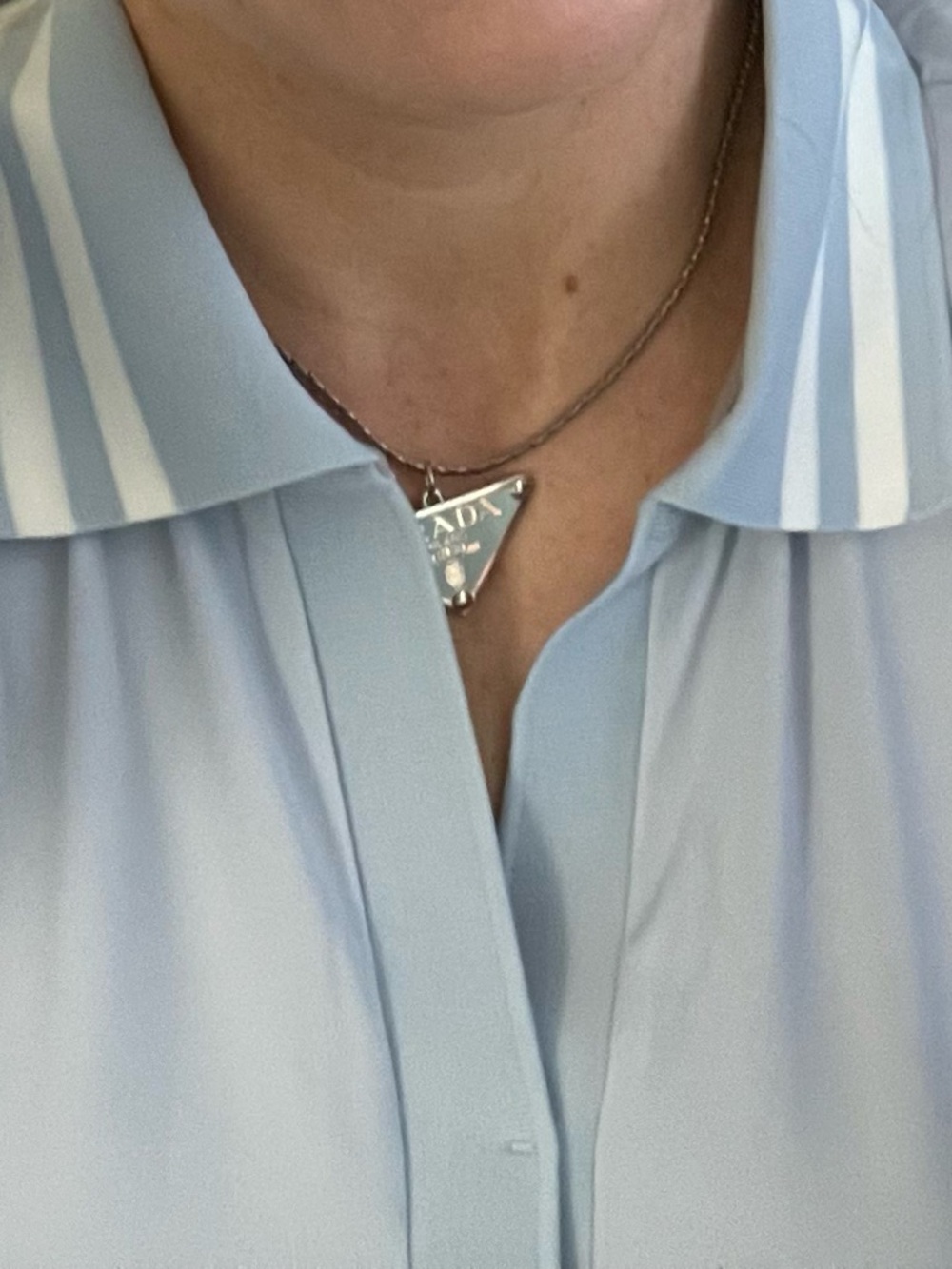 Prada Silver Triangle Pendant Necklace
